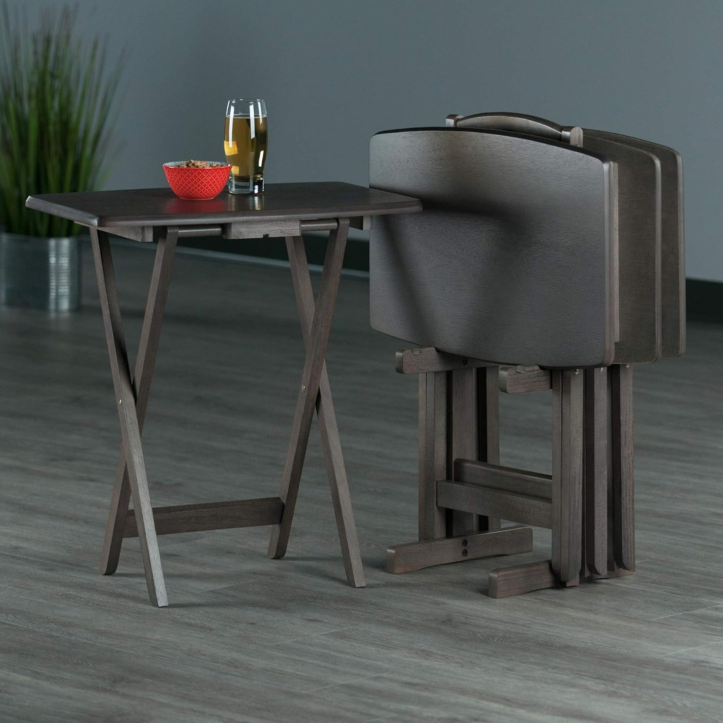 Dorian Oversized Snack Table Set, Oyster Gray (Brown Base) (Replace Color May Vary)., 23.62 X 15.75 X 25.51, 5Pc