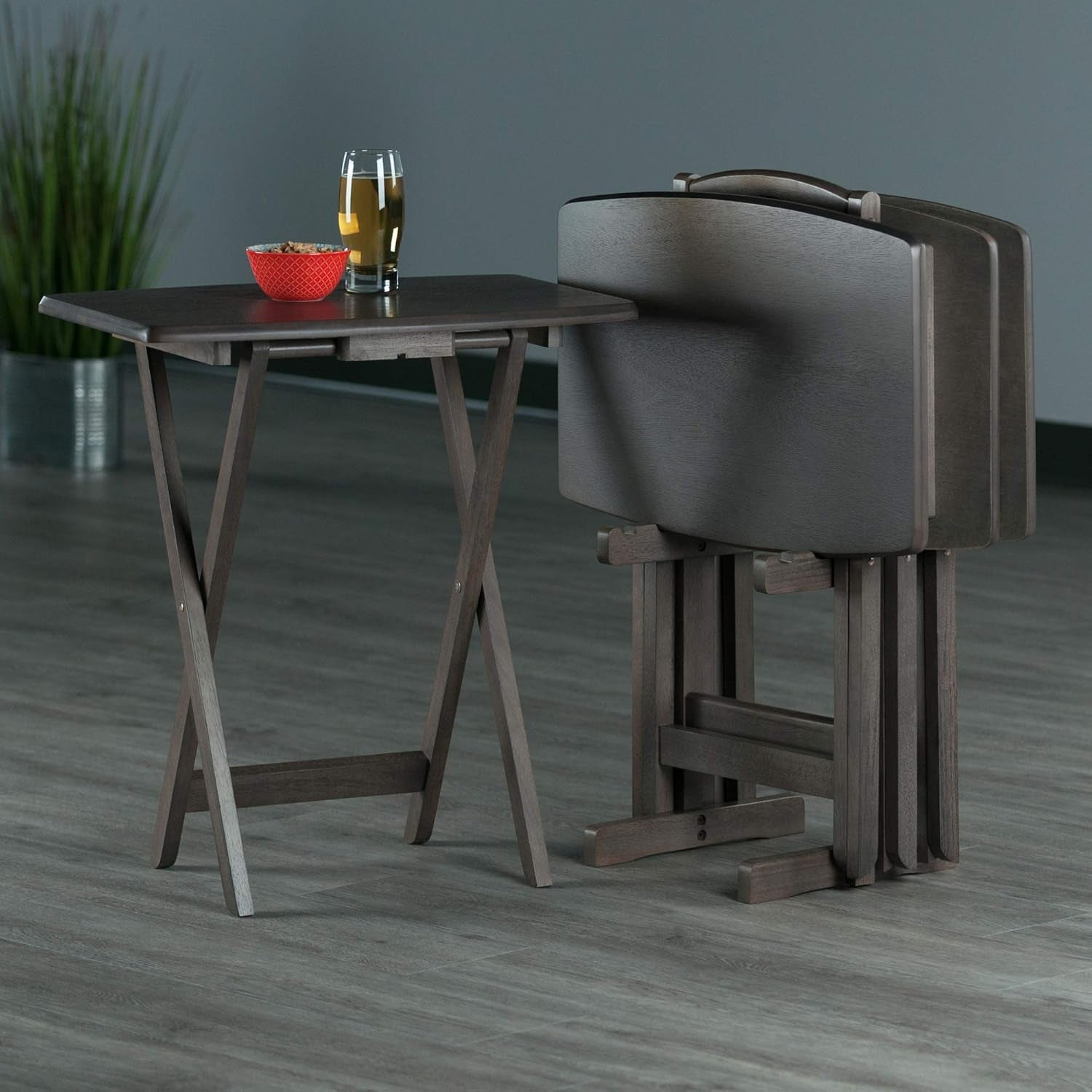 Dorian Oversized Snack Table Set, Oyster Gray (Brown Base) (Replace Color May Vary)., 23.62 X 15.75 X 25.51, 5Pc