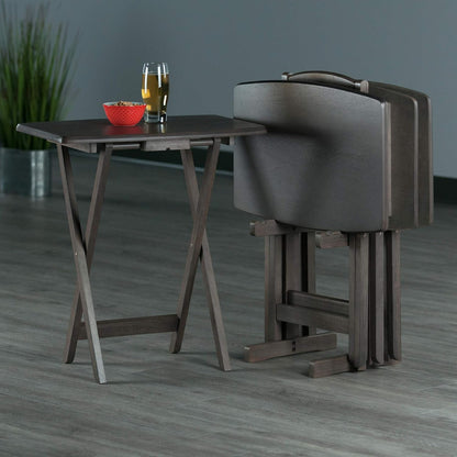 Dorian Oversized Snack Table Set, Oyster Gray (Brown Base) (Replace Color May Vary)., 23.62 X 15.75 X 25.51, 5Pc