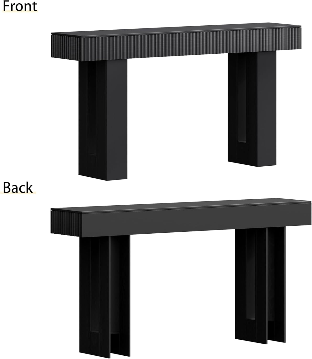 Farmhouse Entryway Table, 63" Long Fluted Console Table, Rustic Wooden Rectangular Sofa Table behind Couch, Modern Narrow Entry Table for Entrance, Hallway and Living Room, Modern Black