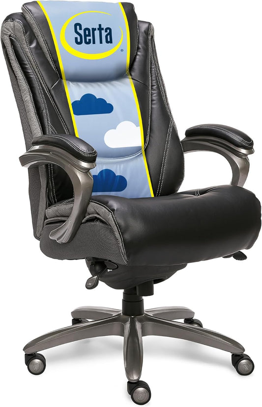 Baxter Big and Tall Smart Layers Executive Office Chair with Comfortcoils, Ergonomic Computer Chair with Layered Body Pillows, Black & Gray Bonded Leather