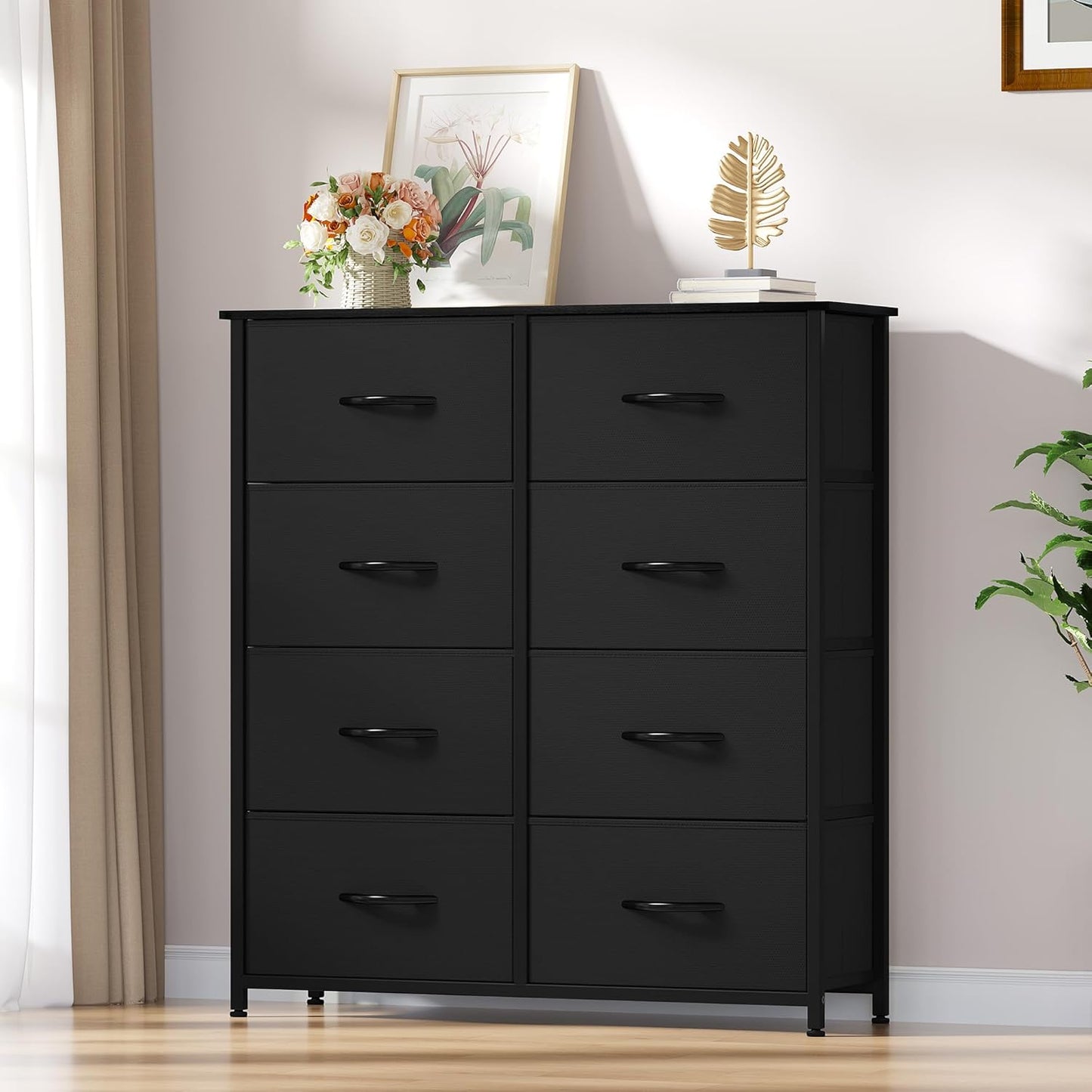 Fabric Dresser with 8 Drawers, Tall Dresser with Fabric Bins, Storage Tower Unit, Chest of Drawers for Living Room, Hallway