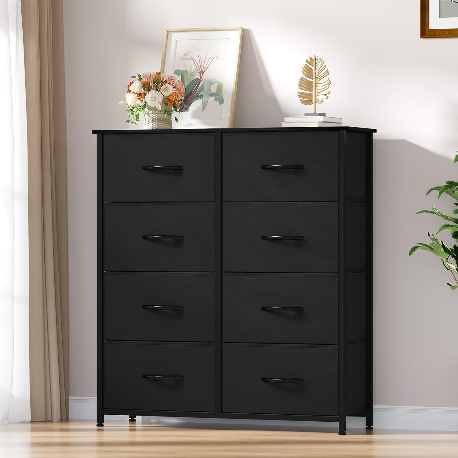 Fabric Dresser with 8 Drawers, Tall Dresser with Fabric Bins, Storage Tower Unit, Chest of Drawers for Living Room, Hallway