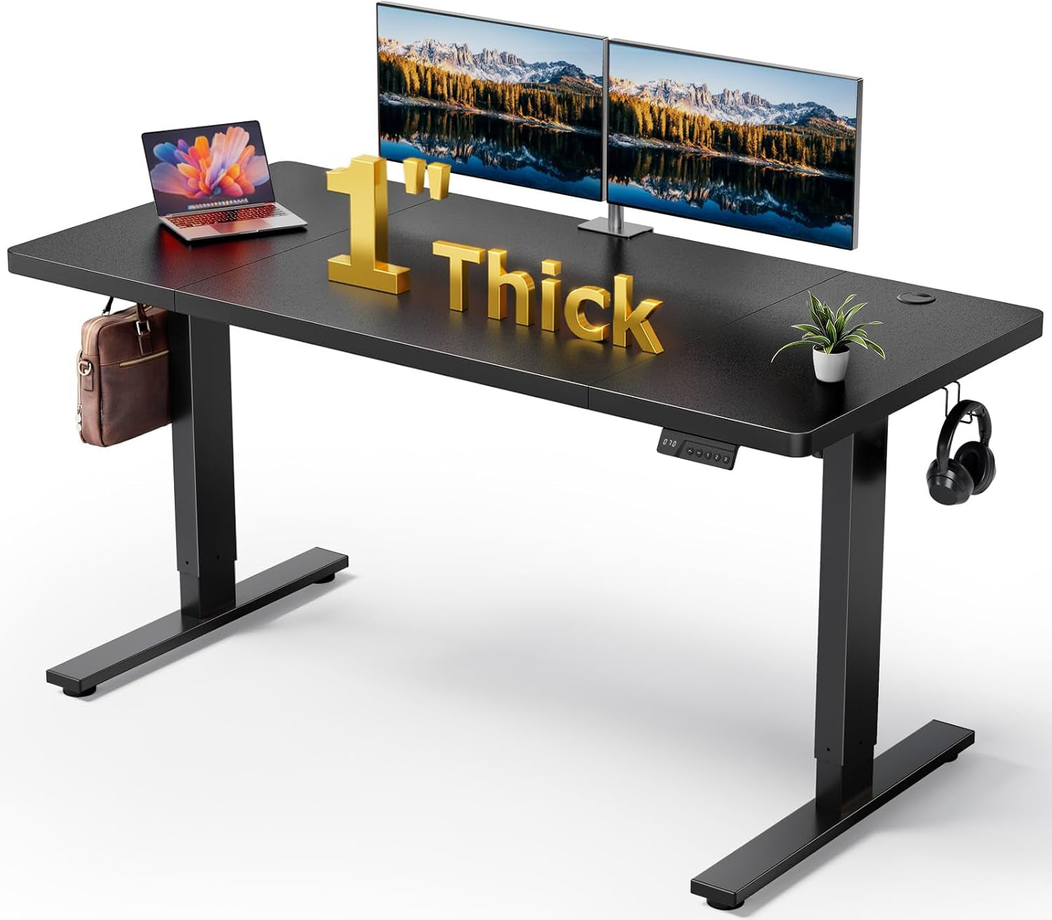 Electric Standing Desk Adjustable - 60X28 Inch Sit Stand Desk with 1 Inch Thick Tabletop, Double Beam Frame, 3 Memory Height Adjustment, Cable Management for Home Office