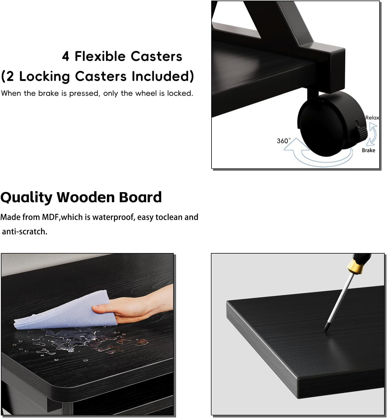 Computer Desk for Small Spaces,23.6" Z-Shaped Compact Study Table with Smooth Keyboard Tray,With Wheels and Bottom Shelves for Home Office，Computer Cart Mobile Laptop Cart