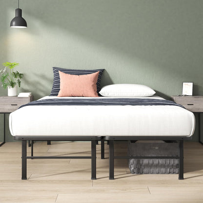 Rumi 14In Queen Metal Bed Frame, Quick Assembly Smartbase® Mattress Foundation, Heavy Duty Sturdy Steel with No Box Spring Needed, Eco-Friendly Packaging, Black