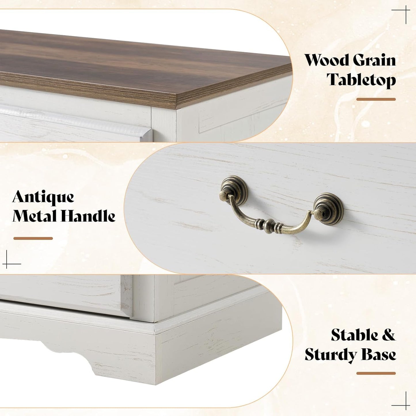 Farmhouse 3 Pieces Bedroom Sets, Include 54" Wide 7 Drawers Dresser, Nightstand Set of 2 with Charging Station, Rustic Retro Bedroom Furniture Set, White