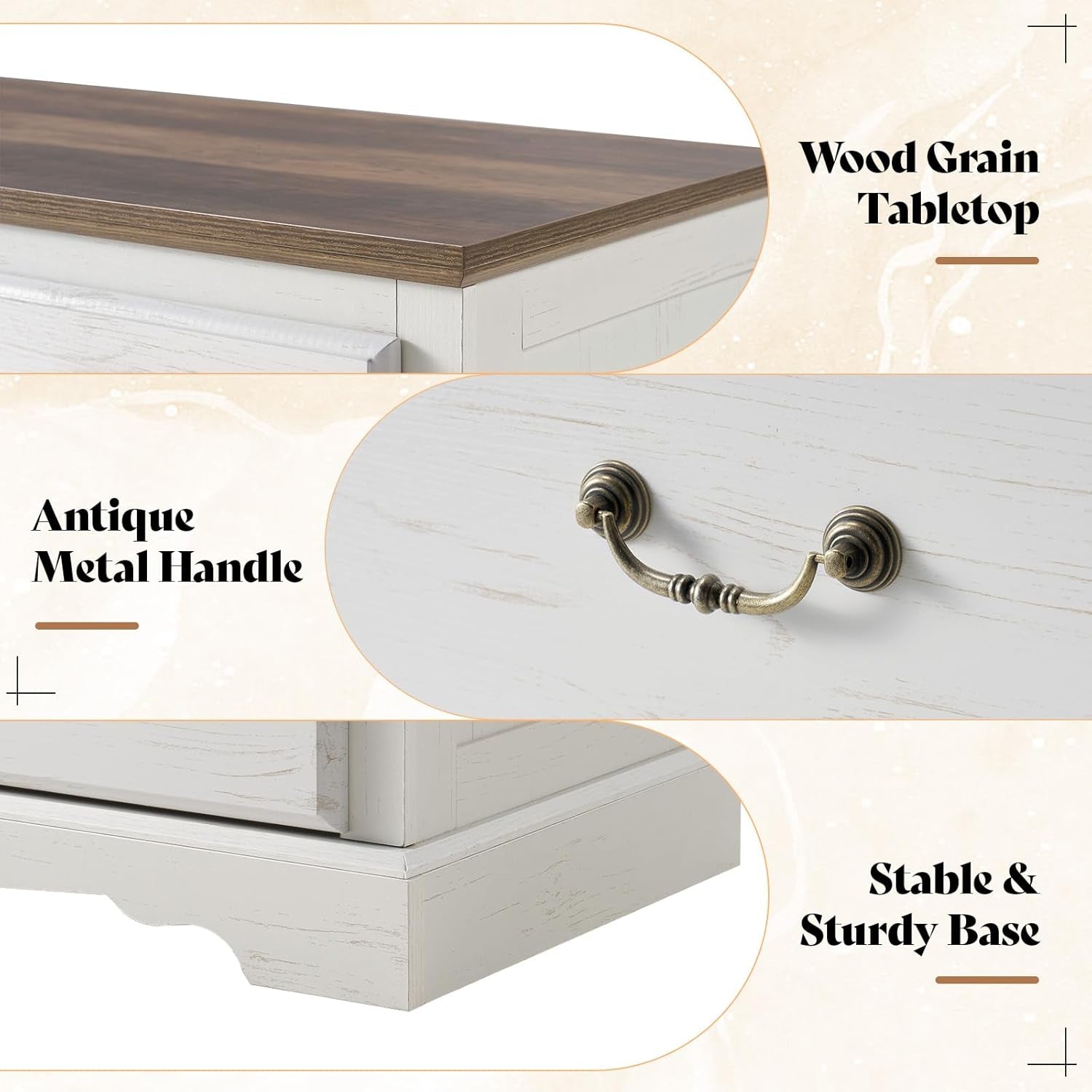 Farmhouse 3 Pieces Bedroom Sets, Include 54" Wide 7 Drawers Dresser, Nightstand Set of 2 with Charging Station, Rustic Retro Bedroom Furniture Set, White