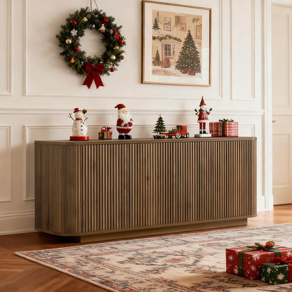 64" Buffet Sideboard Cabinet with Storage, Modern Fluted Accent Credenza with Adjustable Shelves, Wood Coffee Bar Console Table for Living Room Kitchen Dining Room Hallway, 24" H, Walnut