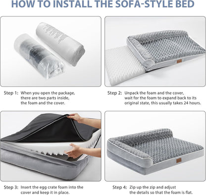 Orthopedic Dog Bed for Large Dogs-Big Waterproof Sofa Dog Bed with Removable Washable Cover, Washable Pet Bed with Waterproof Lining and Nonskid Bottom,Pet Bed for Large Dogs