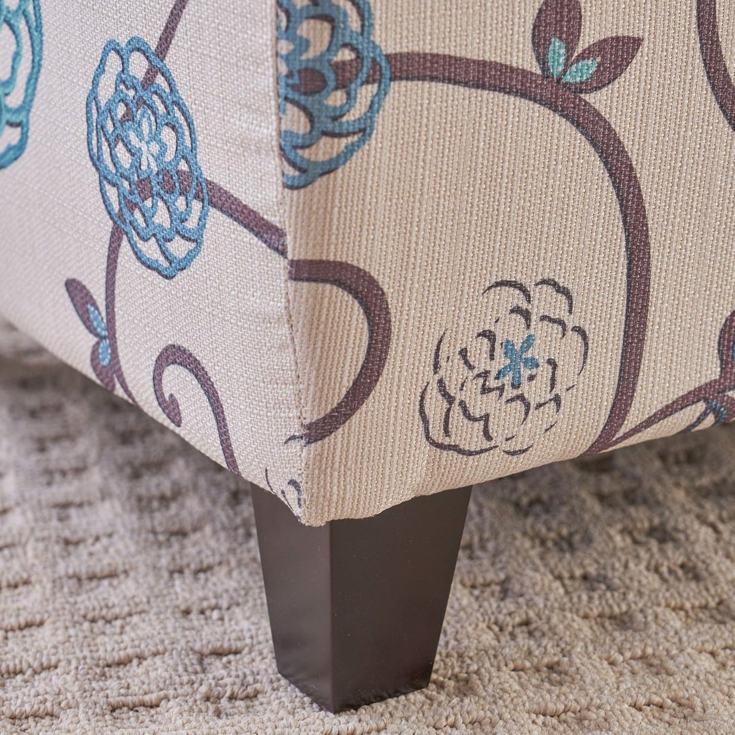 Breanna Fabric Storage Ottoman, White and Blue Floral