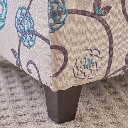 Breanna Fabric Storage Ottoman, White and Blue Floral