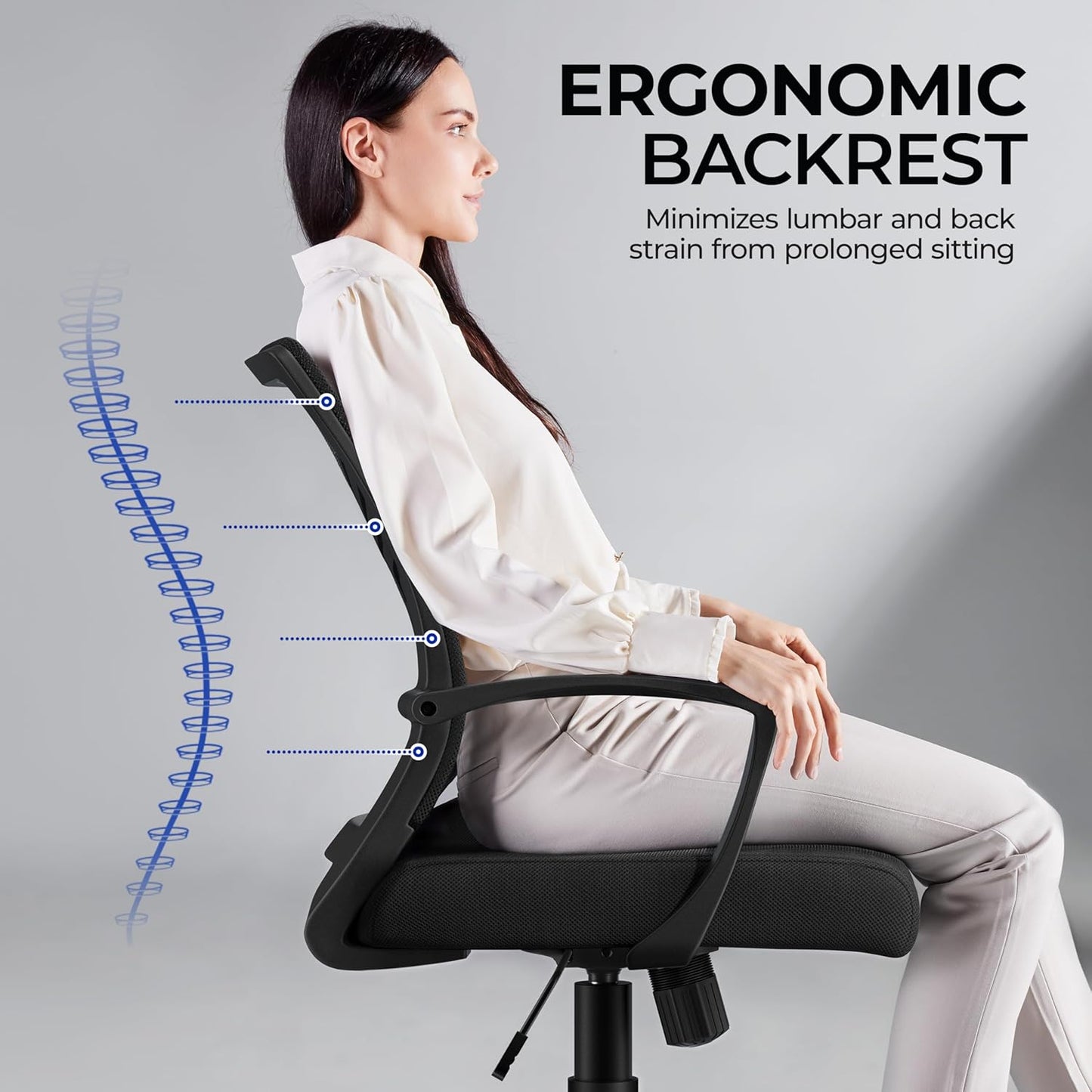 Mesh Office Chair Desk Computer Chair Ergonomic Mid Back with Lumbar Support Adjustable Height for Home Office, Black