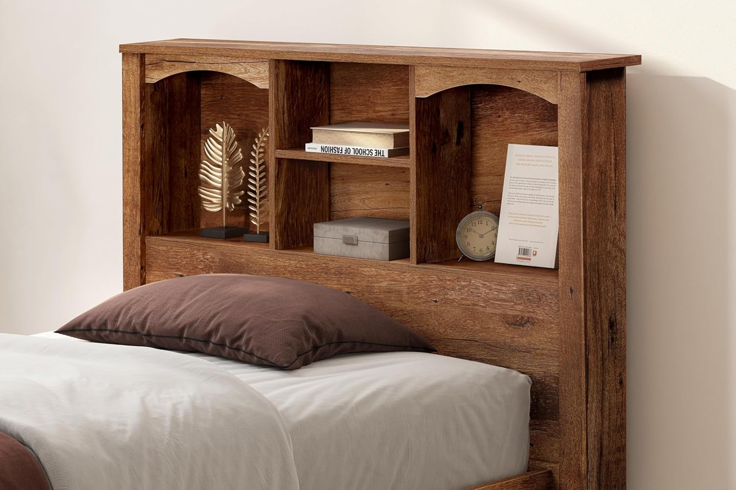 Model 6008K Twin Sized Bookcase Headboard and Twin Sized Platform Bed Combo in Mountain Oak