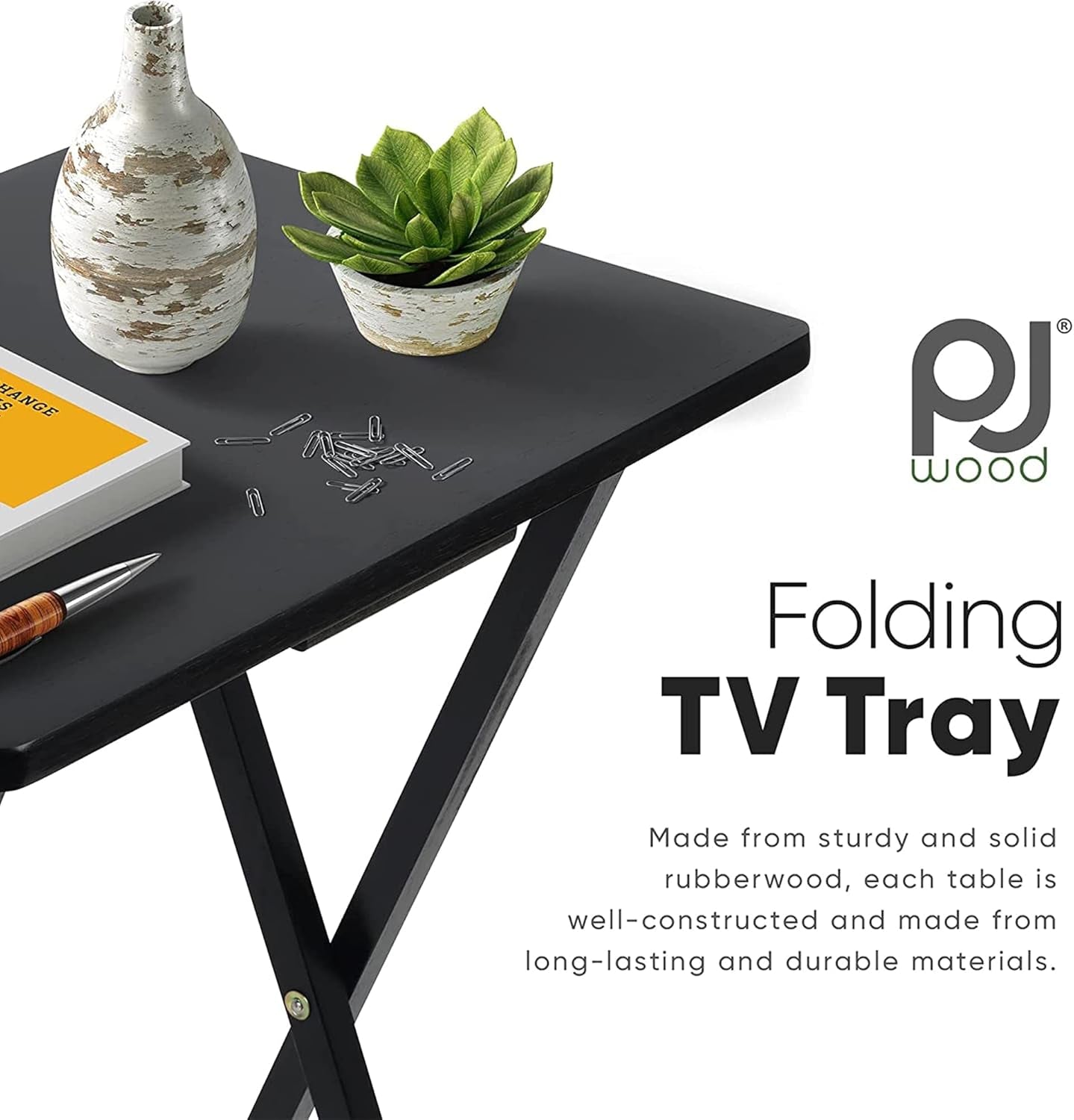 2-Pack Folding TV Tray Set, Black - Collapsible Portable Snack Serving Tables, Home Furniture for Living Room, Bedroom, and Kitchen