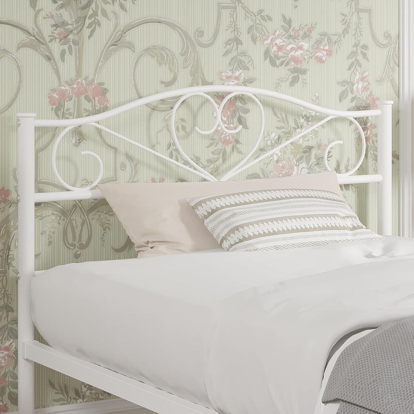 14 Inch Twin Size Metal Platform Bed Frame with Headboard and Footboard, Heavy Duty Mattress Foundation with Steel Slats Support, No Box Spring Needed, White