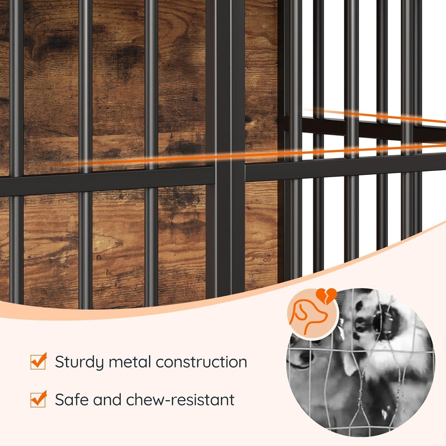 46.5" Large Dog Crate Furniture, Wooden Dog Kennel Indoor, Heavy Duty Dog Cage for Large/Medium Dog, Decorative Side End Table, Rustic Brown and Black BF120GW03