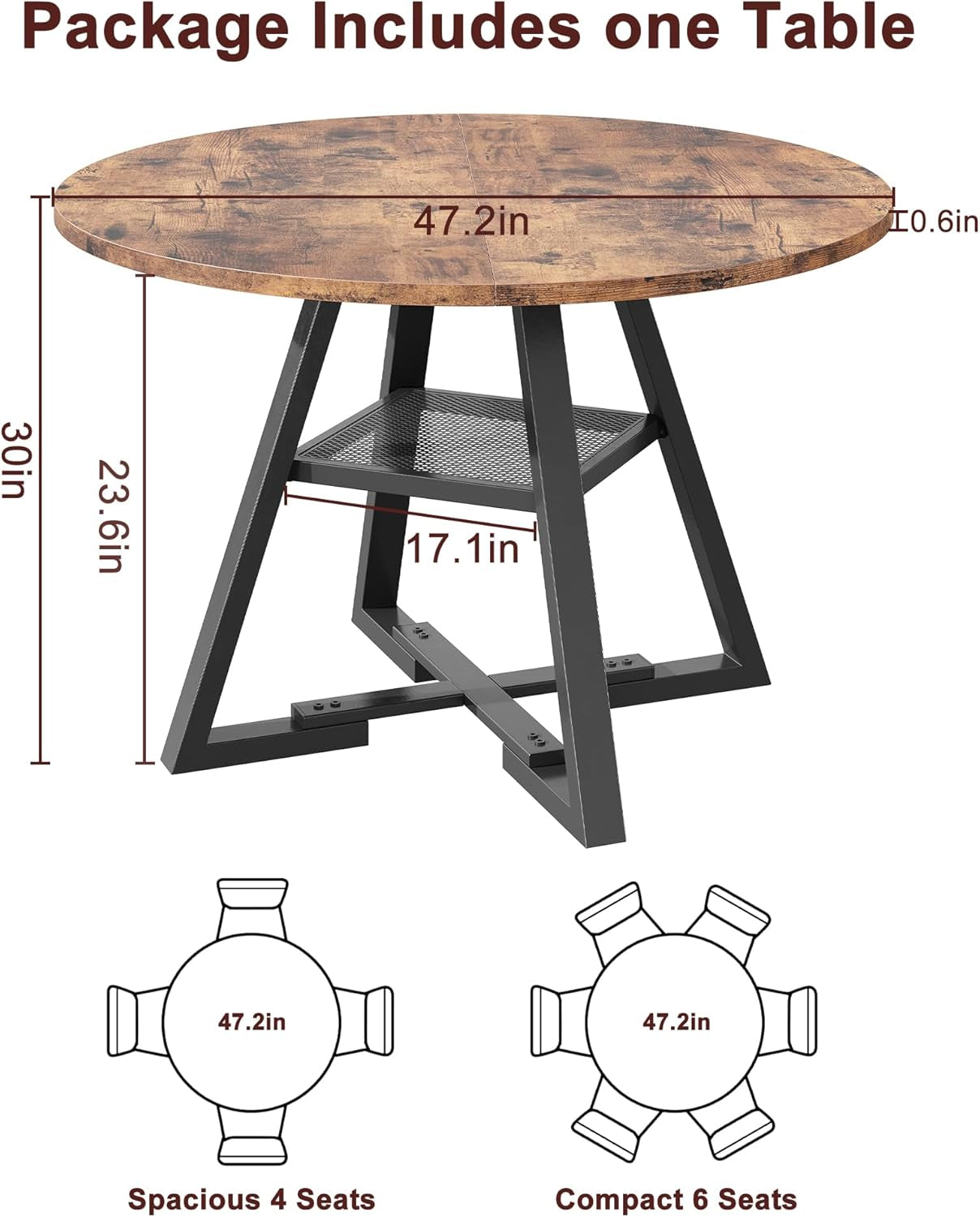 round Dining Table for 4,Kitchen Dining Room Circle Dinner Pedestal Table,Space Saving Wood Kitchen & Dining Room Furniture (Vintage, 47In)