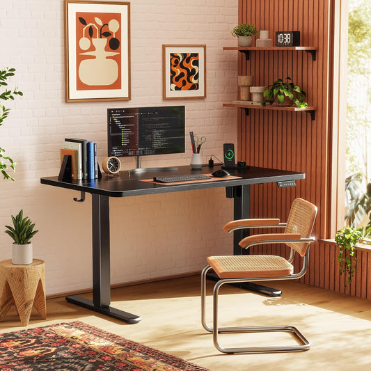 Electric Standing Desk with Power Outlets and USB-C Port, 47 X 24 Inch Height Adjustable Desk, Sit Stand Desk for Home Office, Computer & Gaming Desk with 4 Presets, Stable Steel Frame, Black