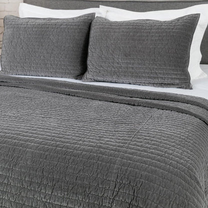 Bed Pillow Sham Royal Cotton Velvet Pic-Stitch Standard Pillow Sham - 20'' X 26'', Grey, 1 Piece