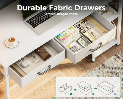 Small Computer Desk with Drawers, 40 Inch Reversible Home Office Desk with Storage Shelves, Study Laptop Vanity Table for Bedroom Small Space, White