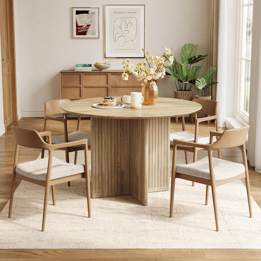 round Dining Table for 4-6 People, Modern Wooden Kitchen Table with Pedestal Base, Small Dinner Table for Dining Room, Kitchen, Living Room