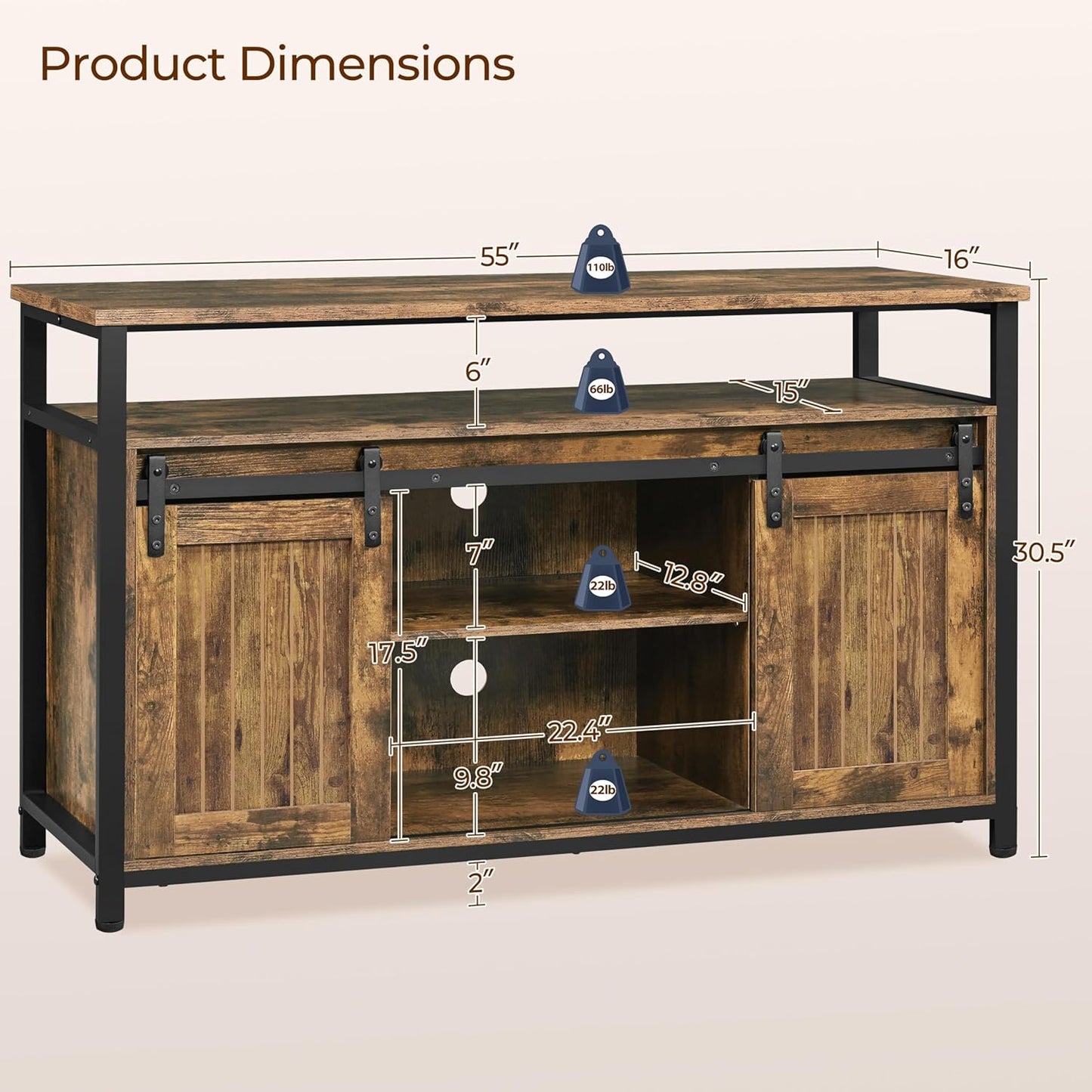 TV Stand for 65 Inch TV, Farmhouse Entertainment Center with Storage, Wood Tall TV Stands for Living Room with Sliding Barn Doors, Rustic Brown