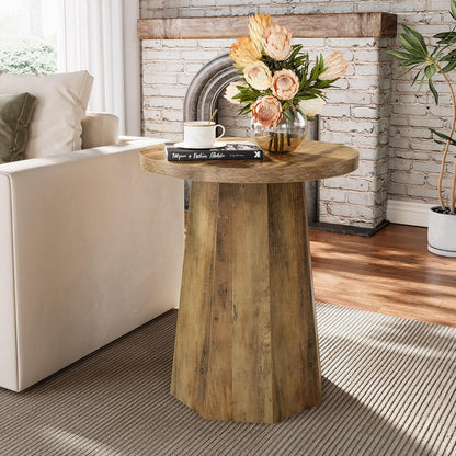 round Pedestal End Table, Farmhouse Couch Side Table with Octagonal Base, Wooden Drink Stand Accent Nightstand (1, Rustic Brown)