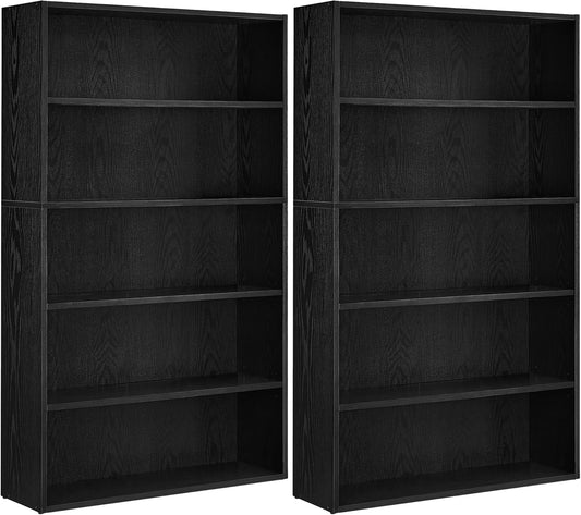 Set of 2 Bookshelves, 30 Inches Wide, 5-Tier Open Bookcases with Adjustable Storage Shelves, Floor Standing Units, Ebony Black ULBC175T56-2