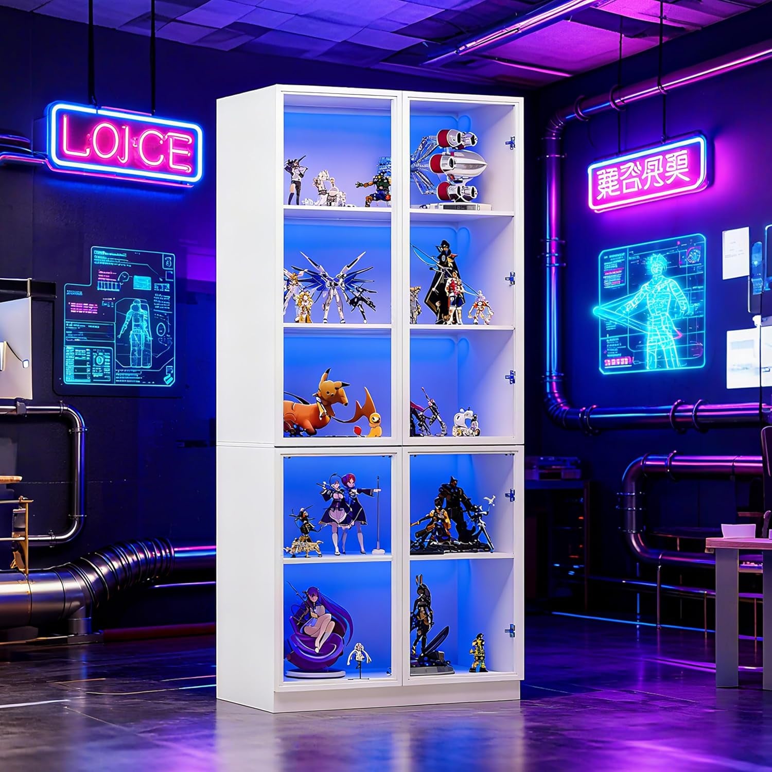 79'' Tall Glass Display Cabinet with LED Lights,Showcase with Glass Doors,5-Tier Curio Cabinet for Collectibles Bookcase,Storage Shelf, Bookcase (White- 5 Layers, Large)