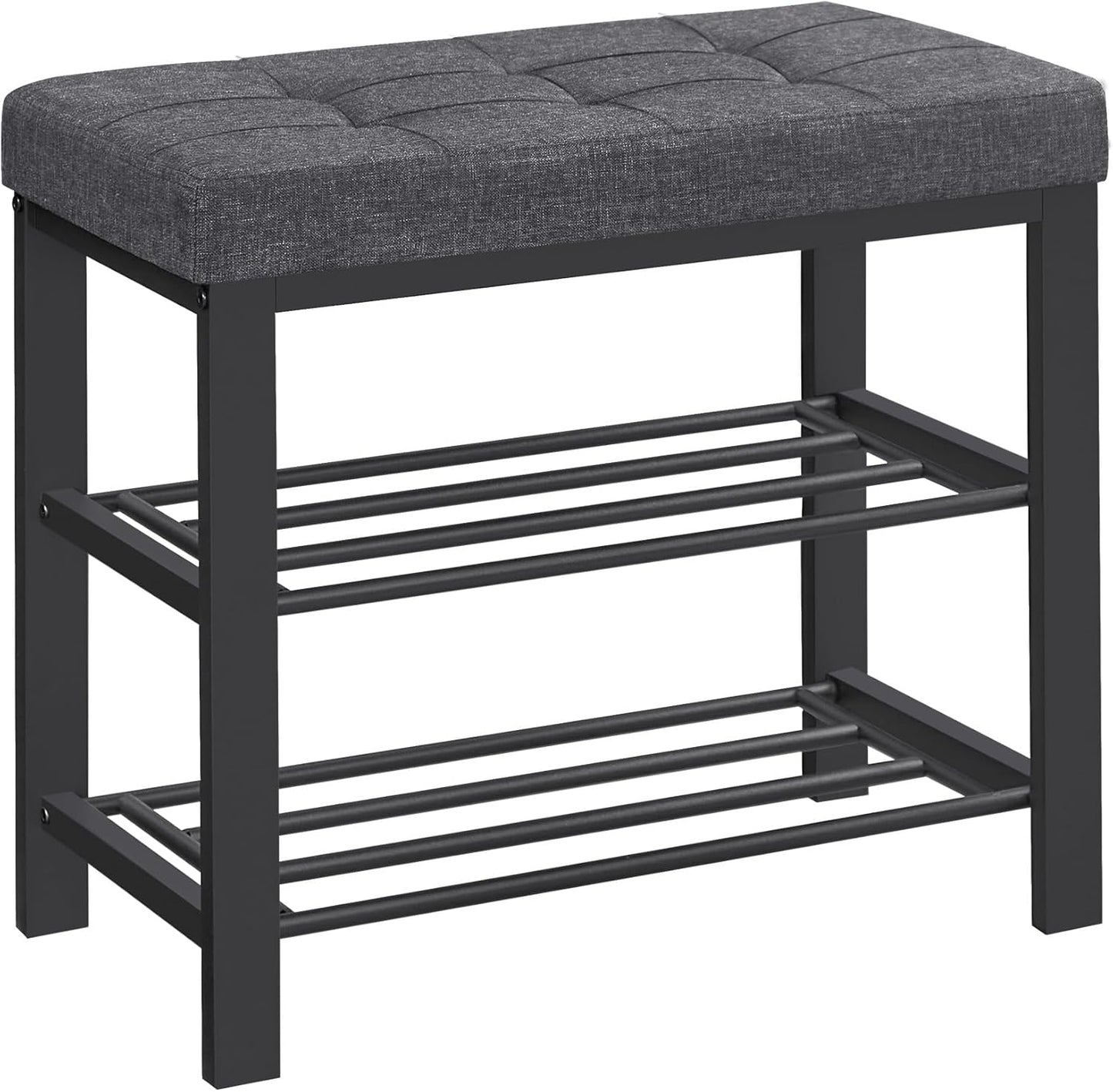 Shoe Bench, Storage Bench, Entryway Bench with Cushion, Shoe Shelf with Seat, Space-Saving, Modern Style, for Living Room, Bedroom, Hallway, Dark Gray and Ink Black ULBS579B33