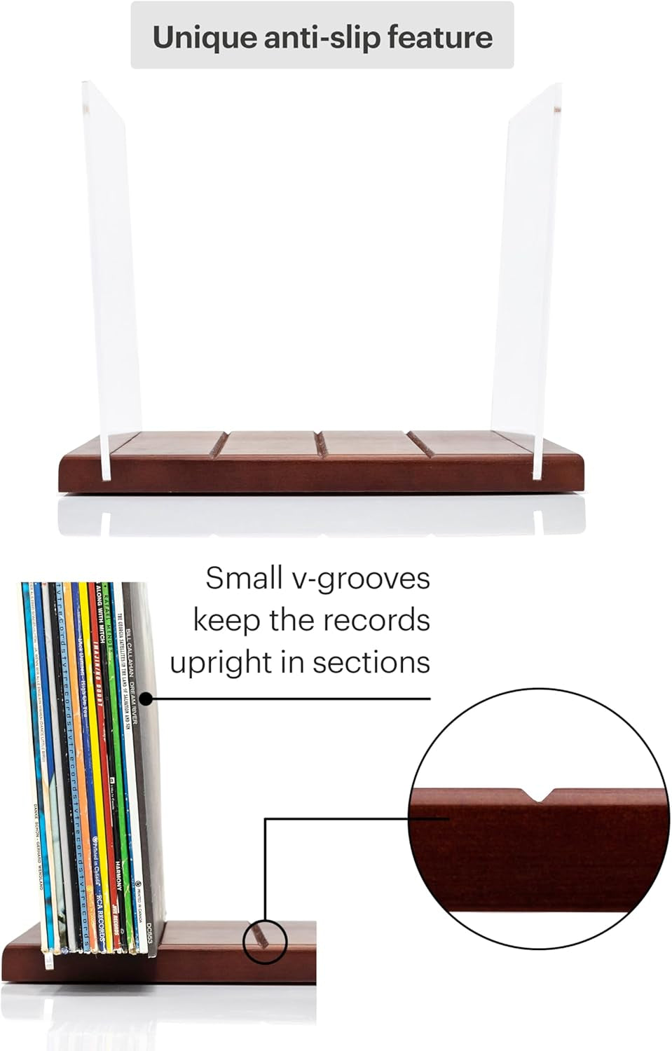 Premium Vinyl Record Storage - a Mid-Century Style Record Holder for Albums, 60-70 LP Capacity - Complements Any Record Player (Brown)