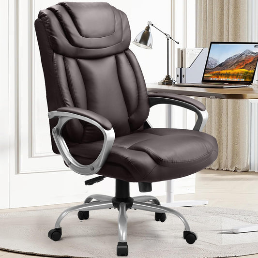 Ergonomic Office Chair Wheels Home Office Desk Chairs Comfy Back Support PU Leather Executive Office Chair with Headrest Padded Armrests Height Adjustable Tilt Swivel Rolling Reclining Seat