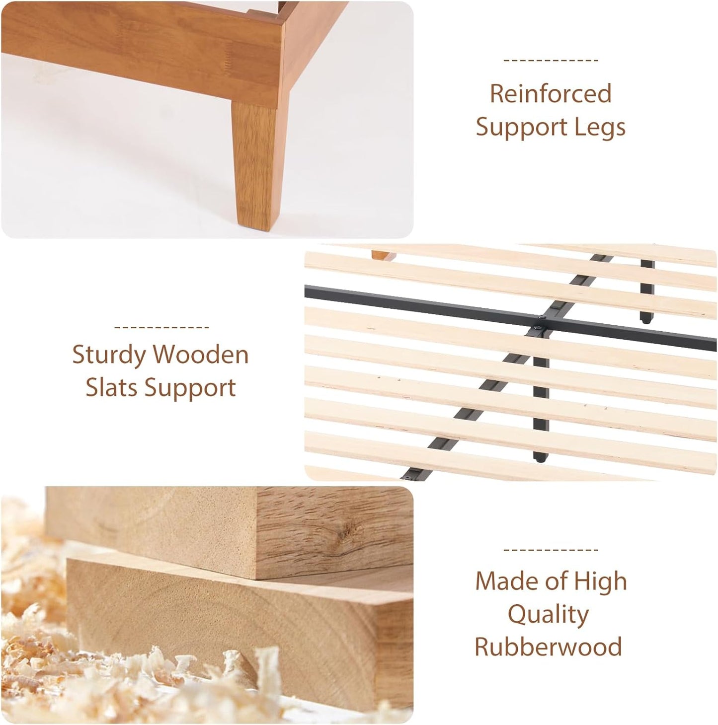 Solid Wood Bed Frame, Full Size Bed Base with Wood Slat Support, Sturdy, Stylish & Noise-Free Design, No Box Spring Needed, Easy Assembly, Dark Brown