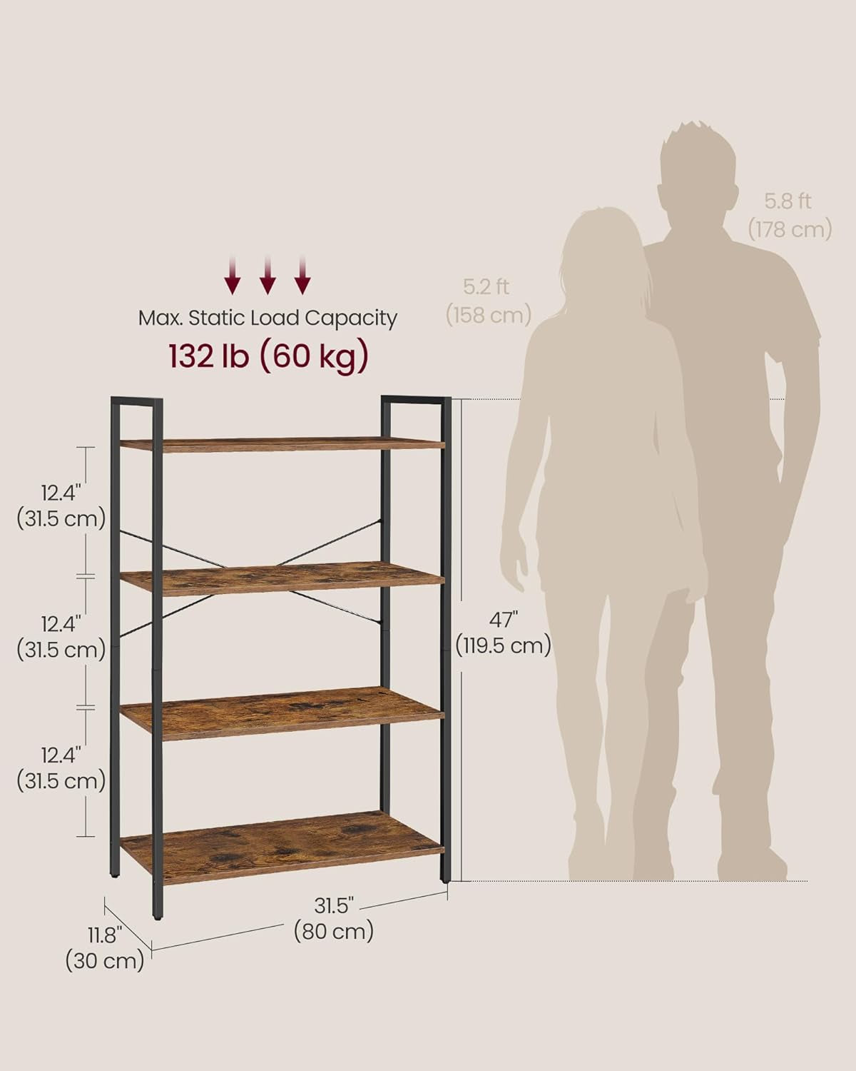 3-Tier Bookshelf, Bookcase with Steel Frame, Book Shelf for Living Room, Home Office, Study, 9.4 X 15.7 X 30.1 Inches, Industrial Style, Rustic Brown and Ink Black ULLS098K02