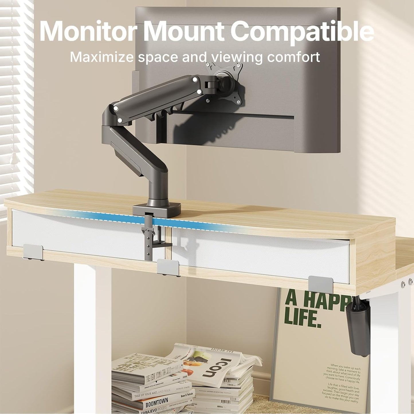 32 X 21 Inch Small Electric Standing Desk with 2 Drawers, C-Clamp Mount Compatible, Height Adjustable Sit Stand Desk, Home Office Stand up Desk with 4 Memory Height Settings, Light Walnut