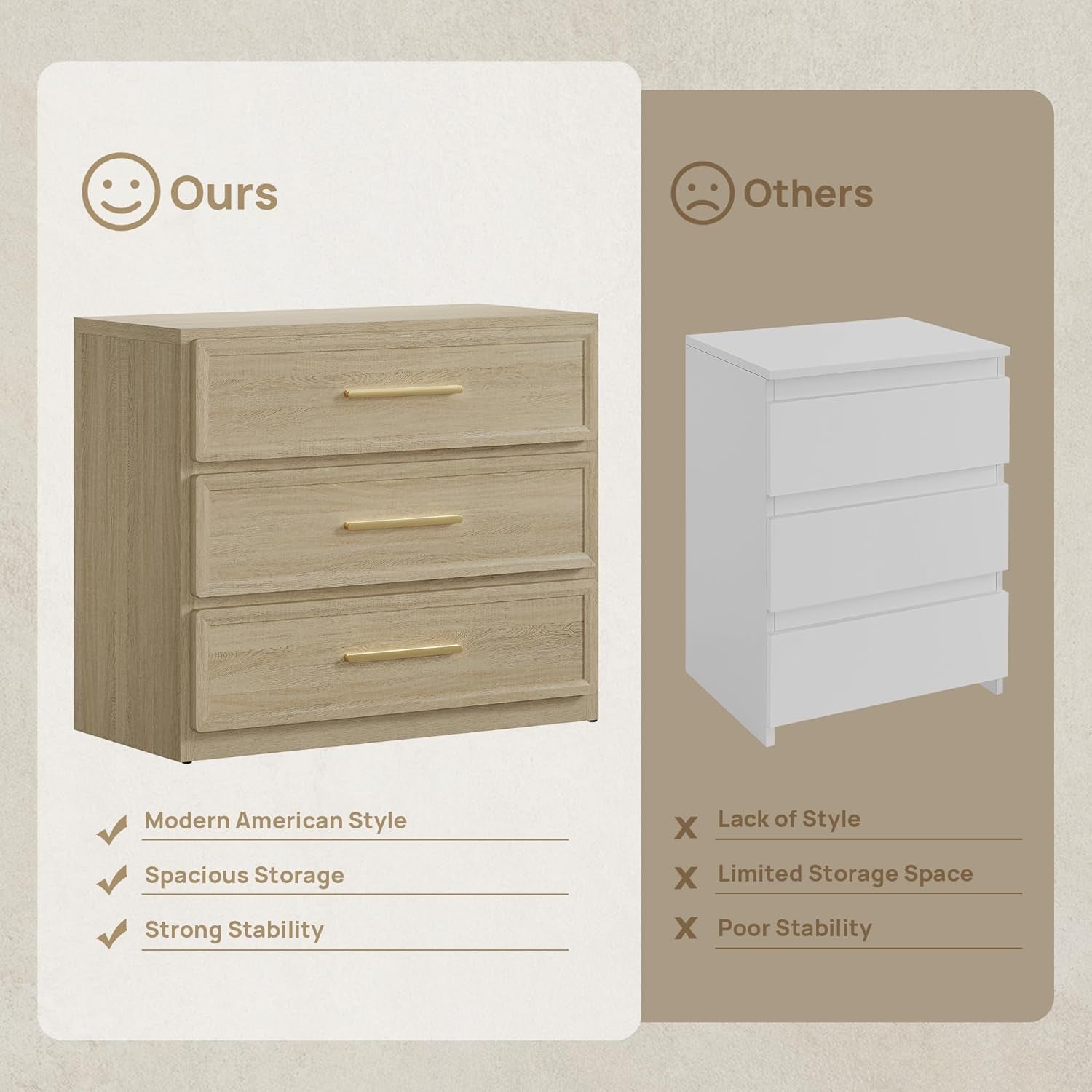 Night Stand Set 2 Oversized Extra Large Nightstands Set of 2 Tall Bedside Side Table with 3 Drawers Storage Modern End Tables Wide Night Stands for Bedroom Sofa Couch Home Office