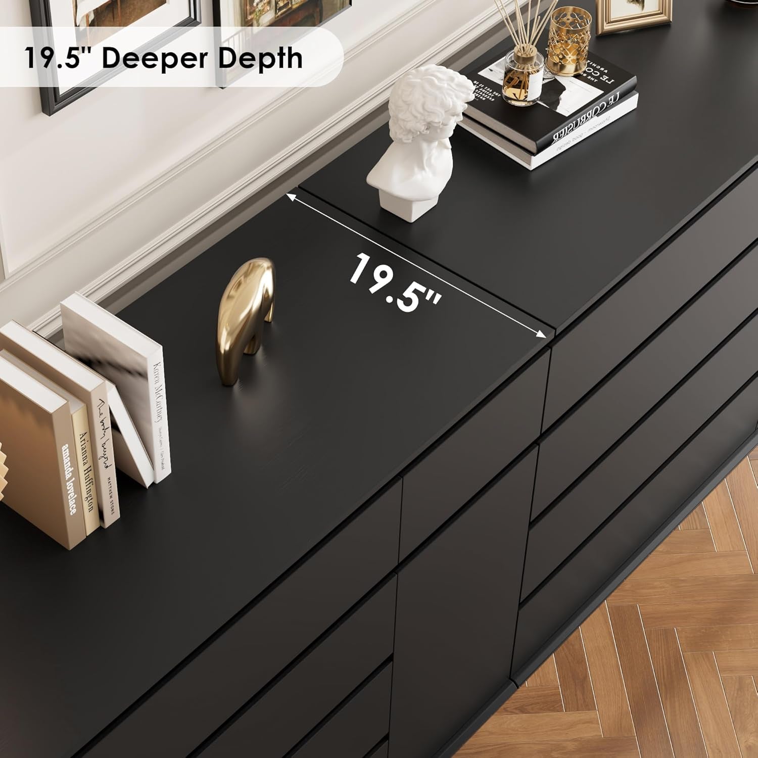 5 Drawer Dresser, Black Dresser for TV Stand, Double Wide Storage Chest of Drawers with Door, Deep Drawers and Wide Storage Space