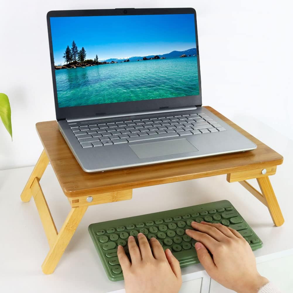 100% Bamboo Laptop Desk Flat Surface Lap Stand Table with Folding Legs Portable Table Bed Tray for Workstation Computer Writing Studio (Natural)