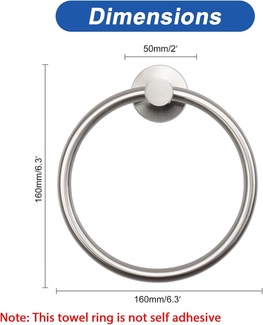 Bath Towel Ring, Bathroom Hardware Accessories-Thicken Stainless Steel Hand Towel Holder for Bathroom, Modern round Towel Hanger Wall Mounted (Brushed Nickel, 1 Pack)