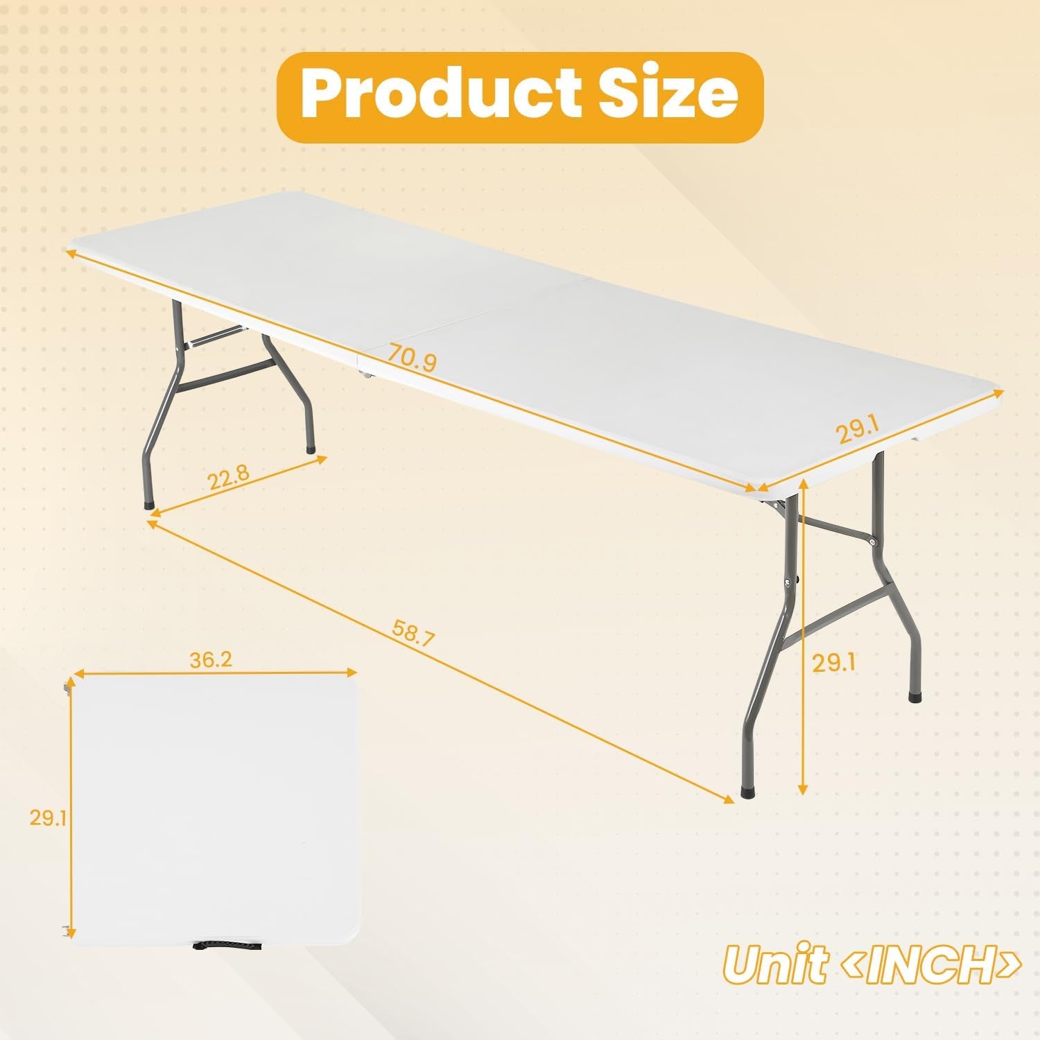 6FT Folding Picnic Table for Outdoor, Portable Fold-In-Half Plastic Dining Picnic Party Table with Carrying Handle