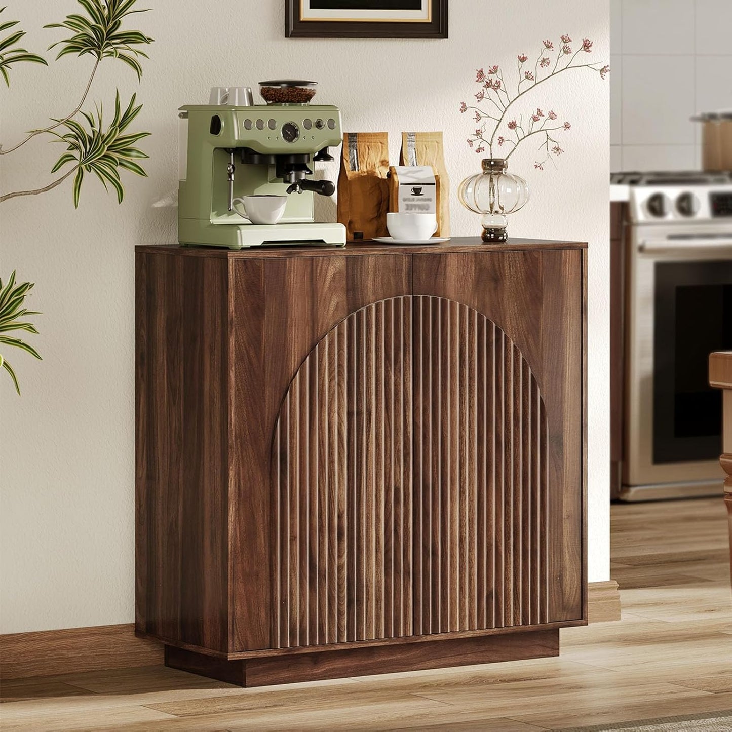 Buffet Cabinet, Sideboard Buffet Cabinet with Storage, Coffee Bar Cabinet, Push-To-Open Doors & Adjustable Internal Shelf, Buffet Table for Kitchen, Dining Room, Walnut MCB01HT