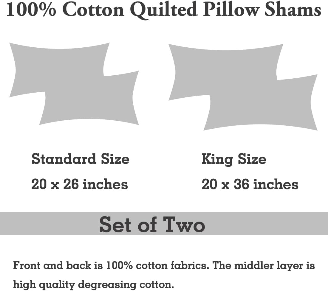 100% Cotton Quilted Pillow Sham Floral Printed Pillow Cover (King, Beige)