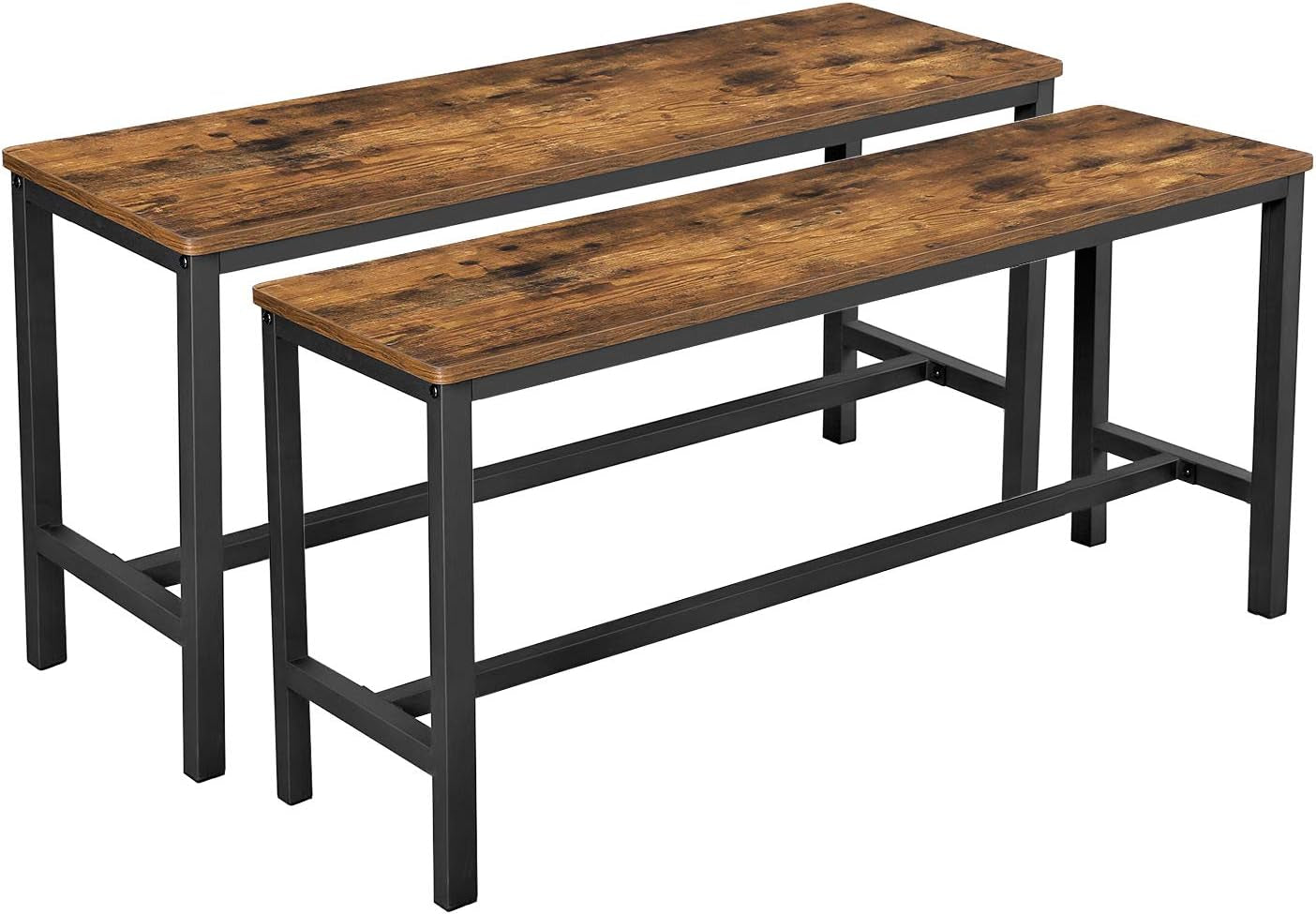 Dining Bench, Pair of 2, Industrial Style, Steel Frame, for Kitchen, Living Room, 12.8 X 42.5 X 19.7 Inches, Rustic Brown + Black，Uktb33X