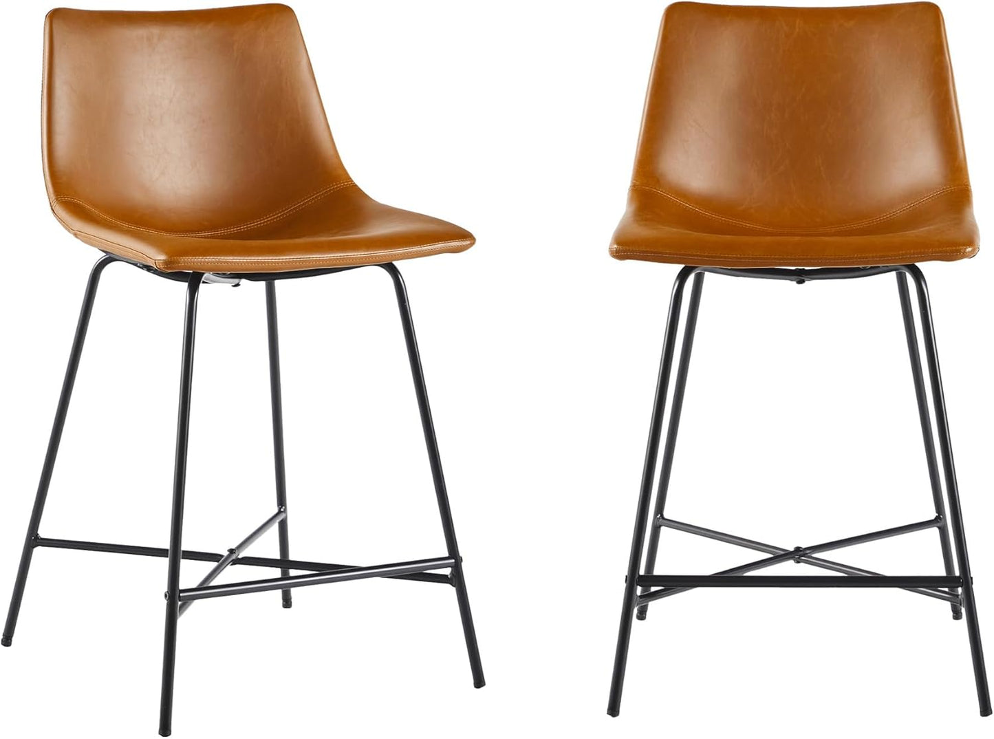 Xuma Modern Faux Leather Armless Low Back Counter Stool, Set of 2, Whiskey Brown