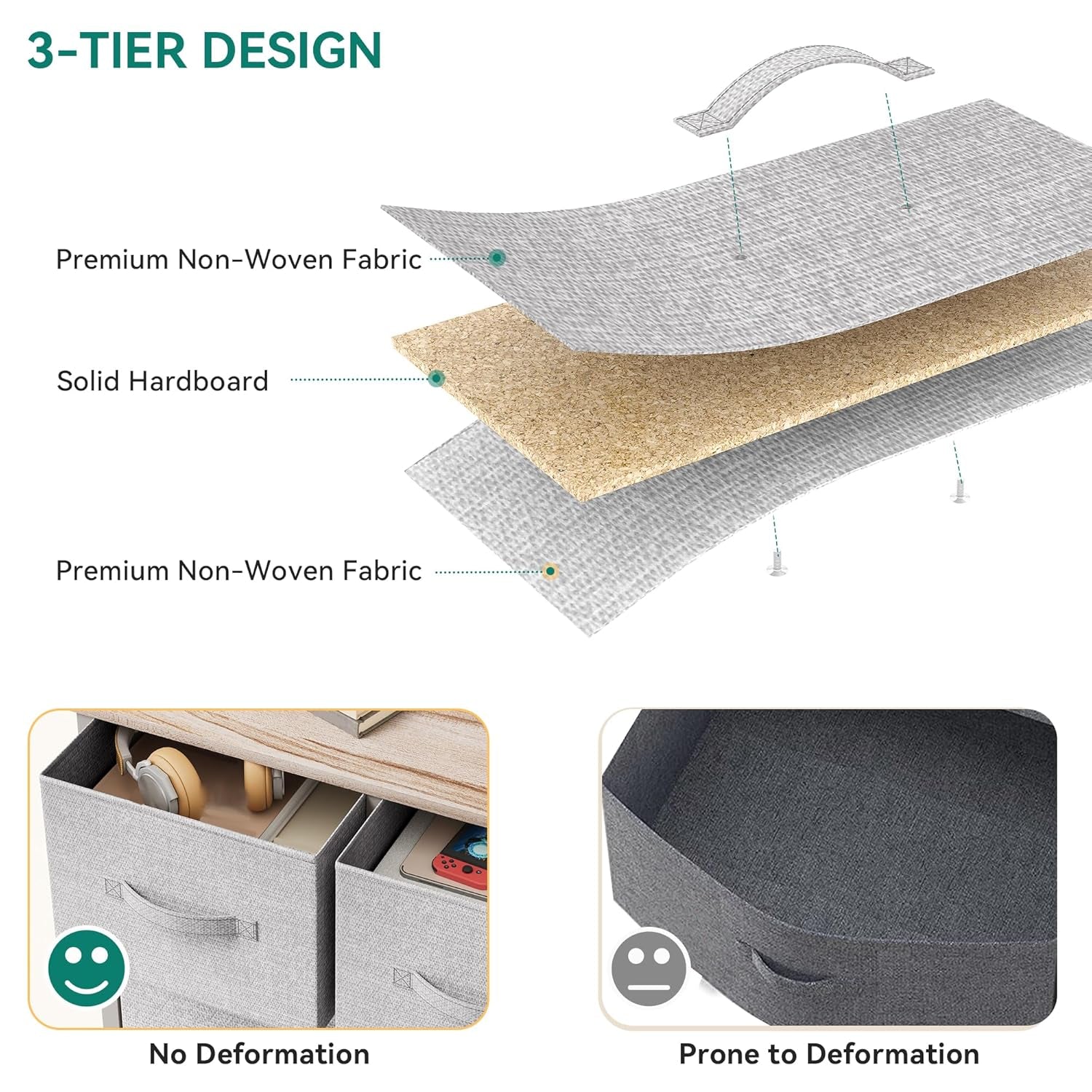 Dresser with 5 Drawers - Fabric Storage Tower, Organizer Unit for Bedroom, Living Room, Closets - Sturdy Steel Frame, Wooden Top