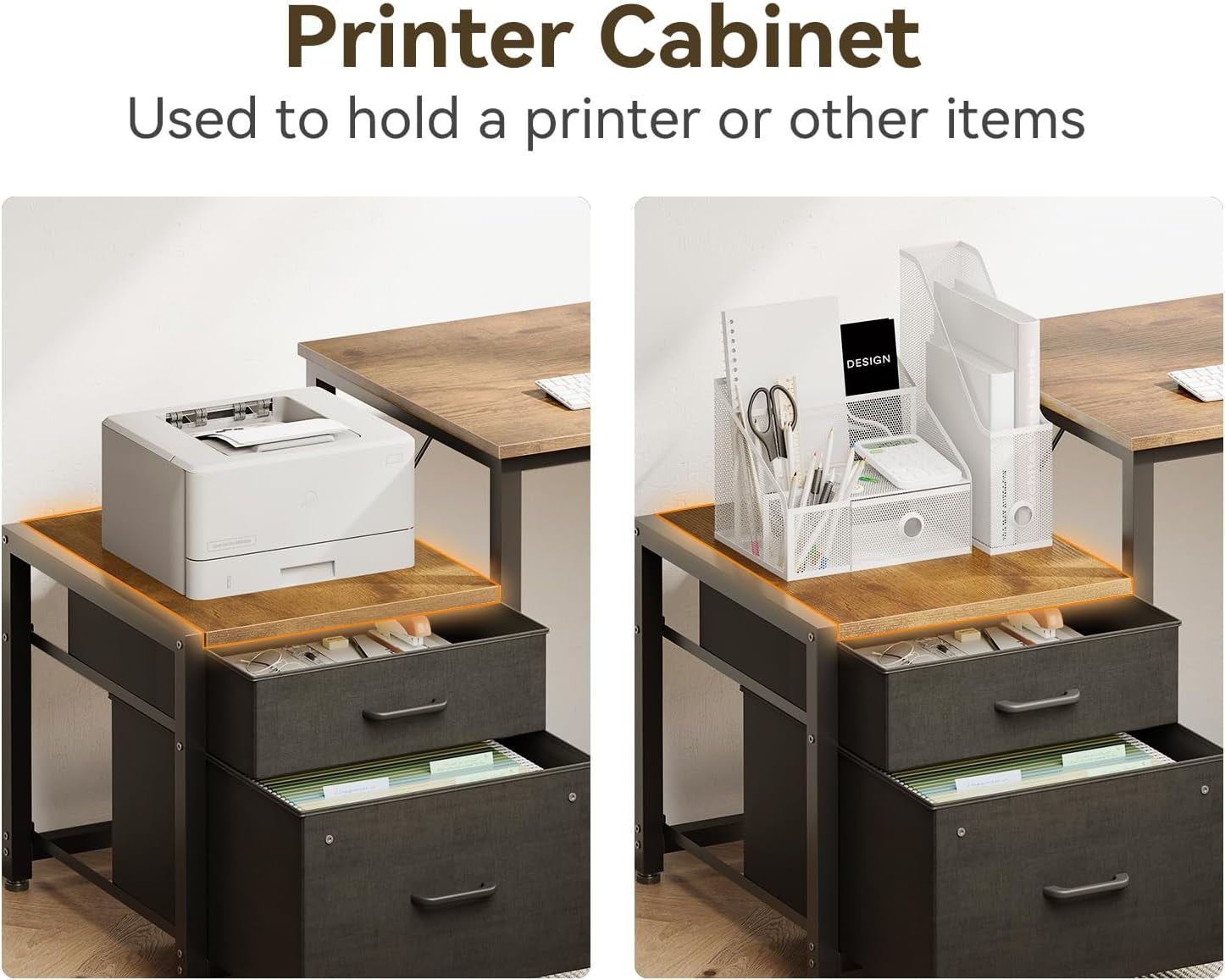 L Shaped Desk with Drawers & File Cabinet, Reversible Computer Desk with Storage Shelves & CPU Stand, Corner Desk with Power Outlets, L Desk for Home Office, Rustic Brown