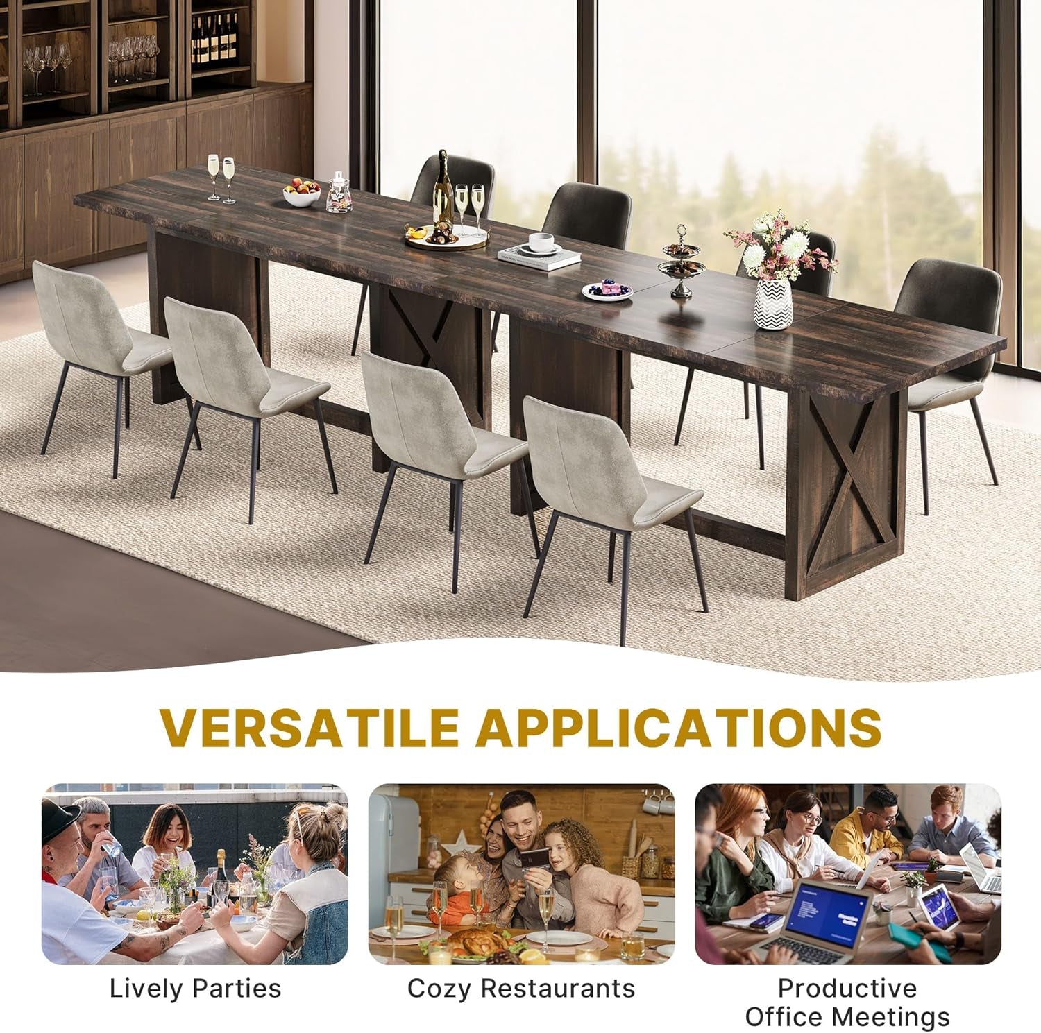 70.8" Large Farmhouse Dining Table for 6 to 8 People, Rustic Style Wood Dinner Table, Rectangular Dining Table for Kitchen, Dining Room & Living Room