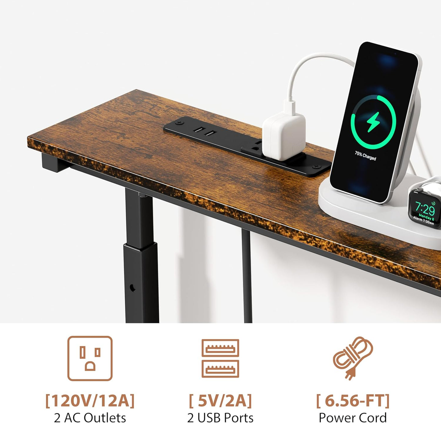 2 Pack Adjustable Height Narrow Console Table with Power Outlets, 78.7" Long Sofa Table with Charging Station behind Couch Table Entryway Table for Living Room and Hallway – Rustic Brown