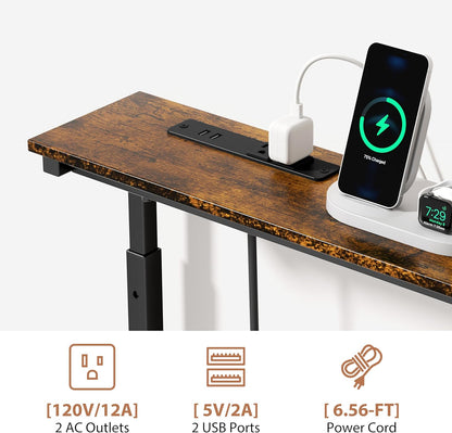 2 Pack Adjustable Height Narrow Console Table with Power Outlets, 78.7" Long Sofa Table with Charging Station behind Couch Table Entryway Table for Living Room and Hallway – Rustic Brown